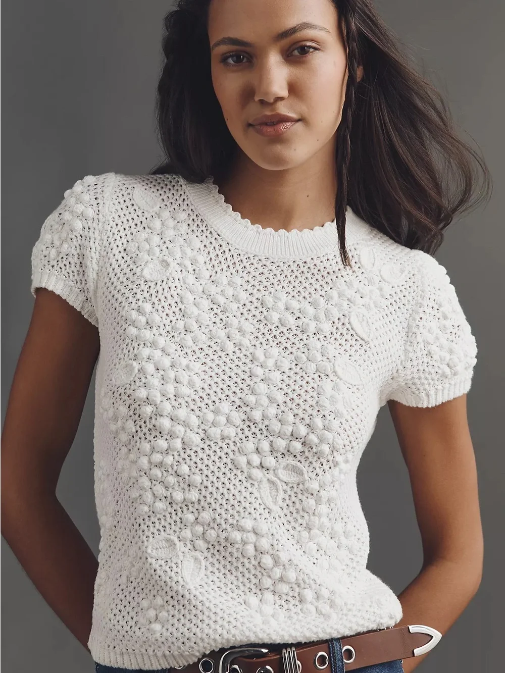 Anthropologie 3D Short-Sleeve Textured Knit Top - Picture 1 of 4